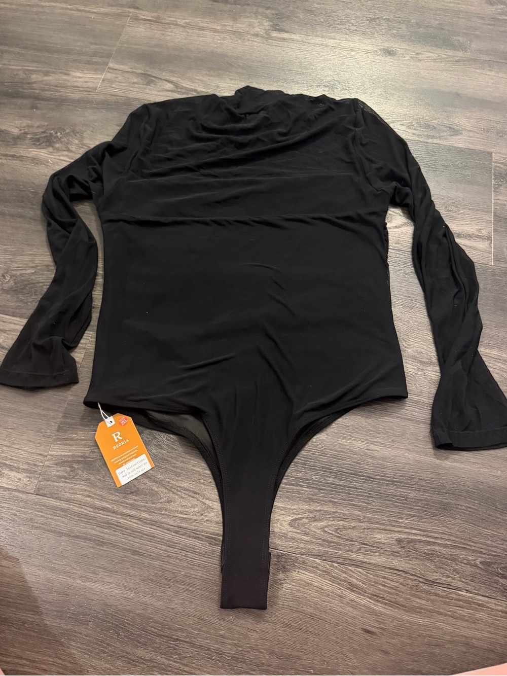 Mesh Mock Neck Black Long Sleeve Bodysuit with Tag